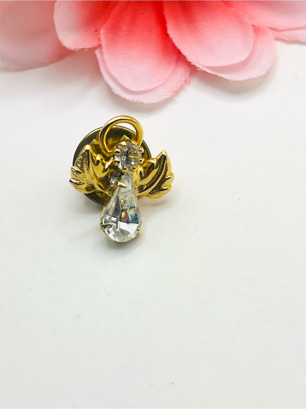Gold Angel Wing Crystal Drop Pin - Women Jewelry